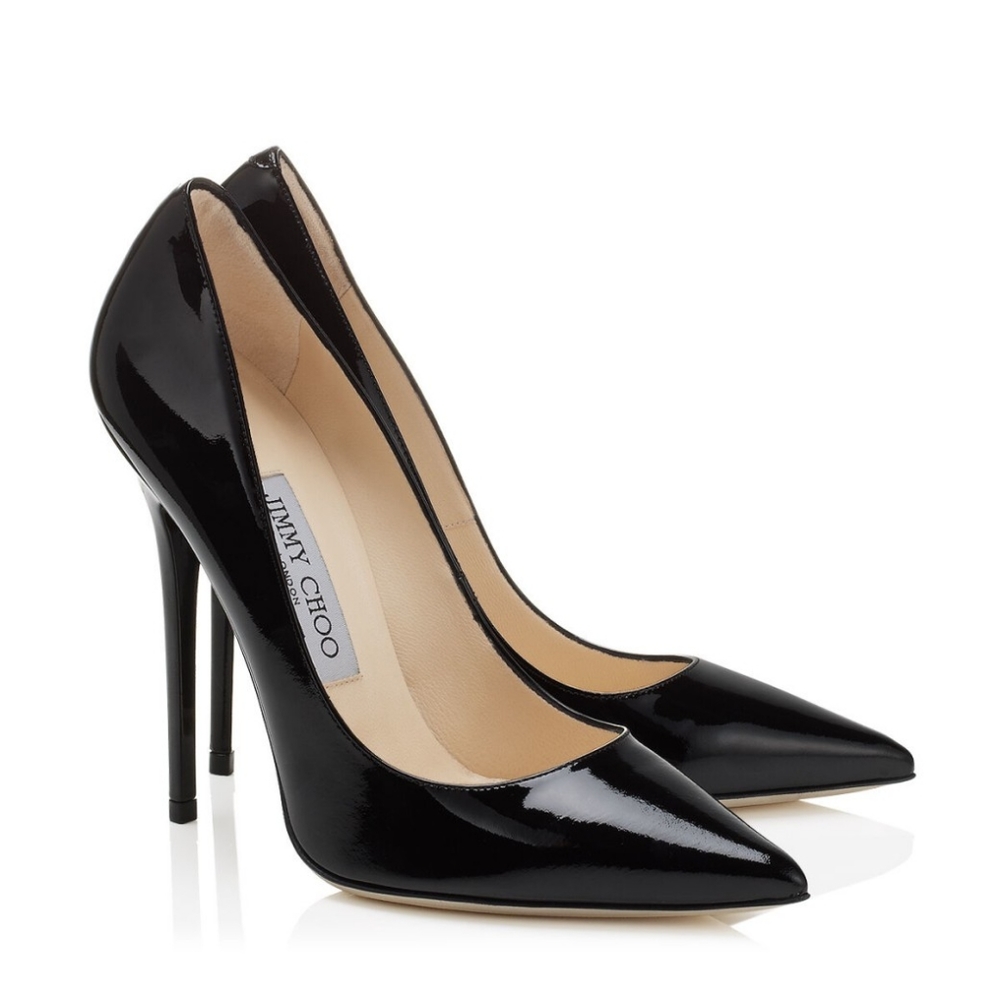 Jimmy Choo Anouk Black Stiletto Pointed Patent Leather Heels 6